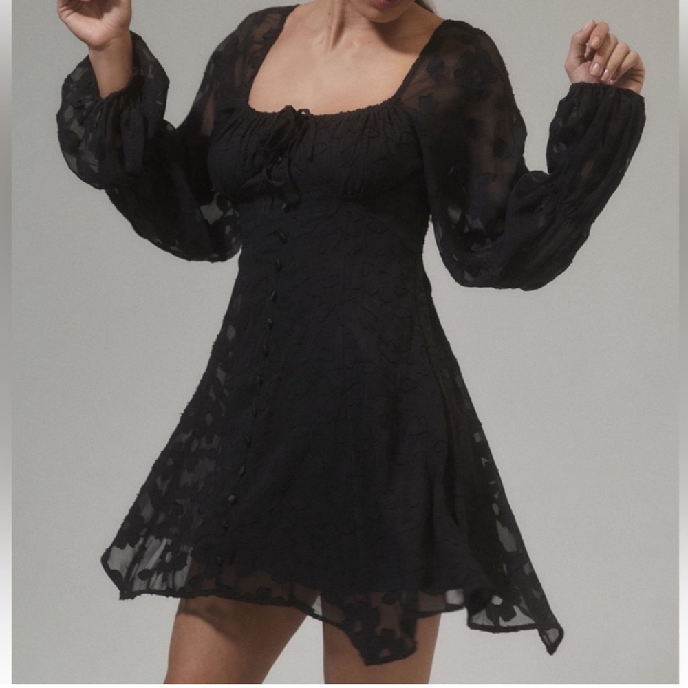 Urban Outfitters Wisteria black Floral Long Sleeve Mini Dress - size M